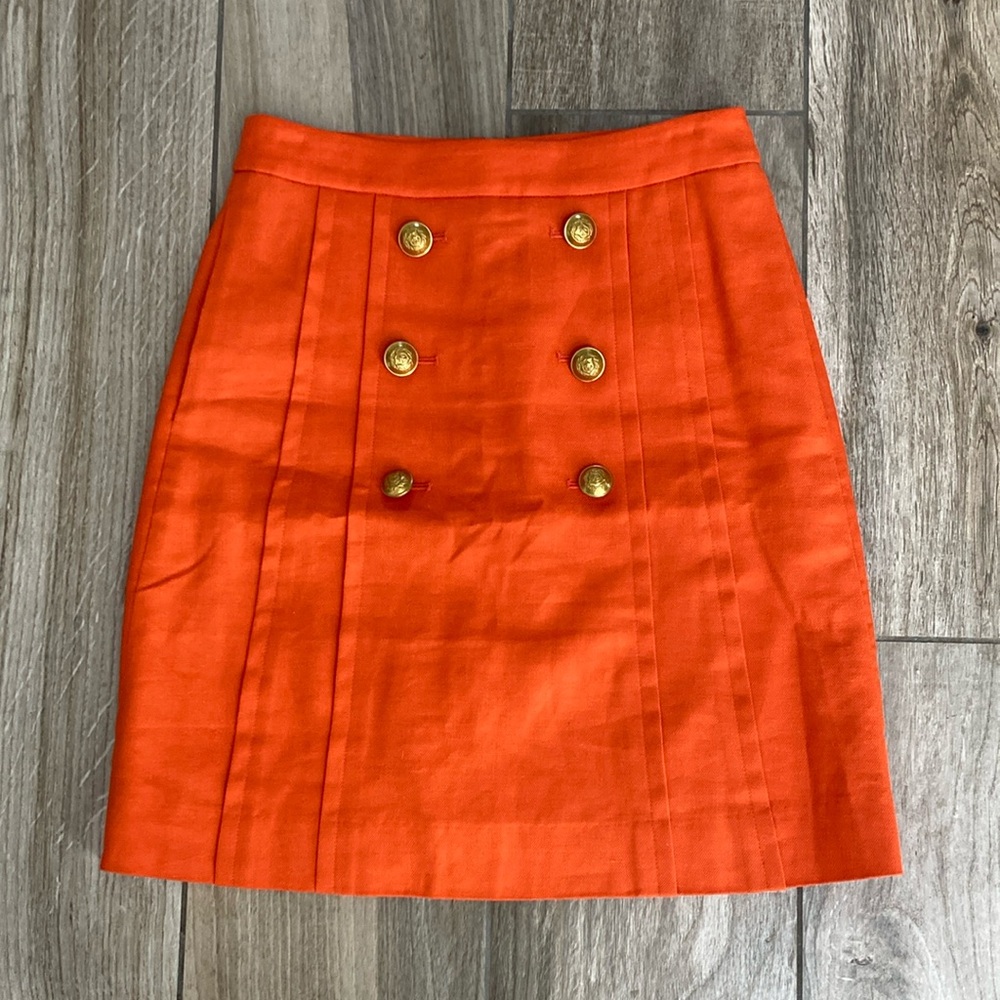 J. Crew Orange Mini Skirt with Gold Buttons